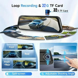 4K Mirror Dash Cam with Touch Screen, Front Rear Dual Recording & Night Vision