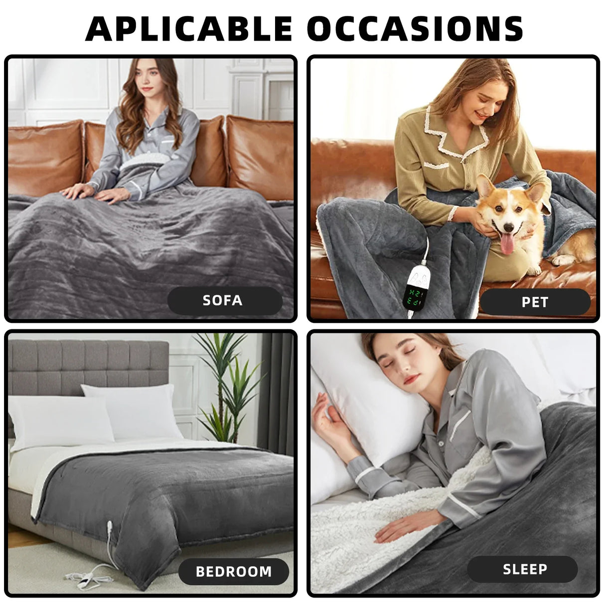 Electric Heated Throw Blanket Soft Washable 6 Heat Levels Auto Shut Off Safety
