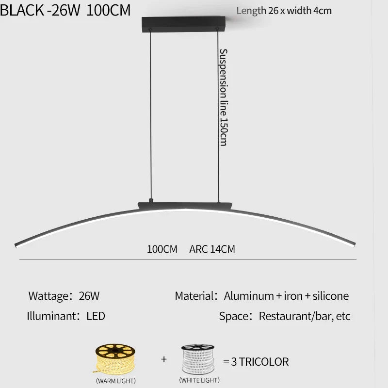 Modern LED Arc Pendant Light – Adjustable Dining Room Hanging Lamp for Kitchen