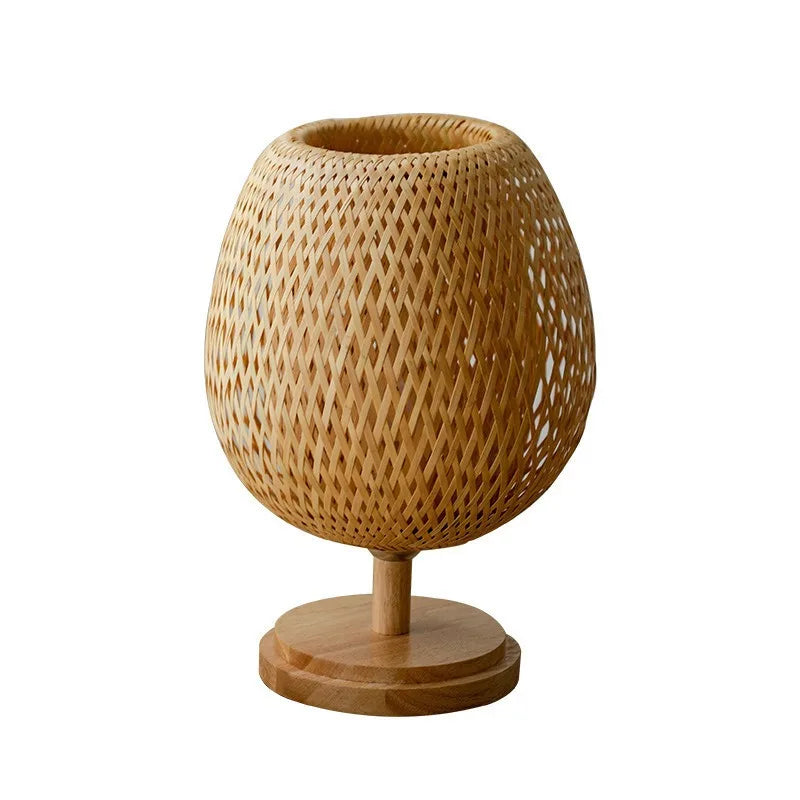 Natural Bamboo Rattan Table Lamp Hand-Woven Bedside Lamp for Bedroom & Living Room