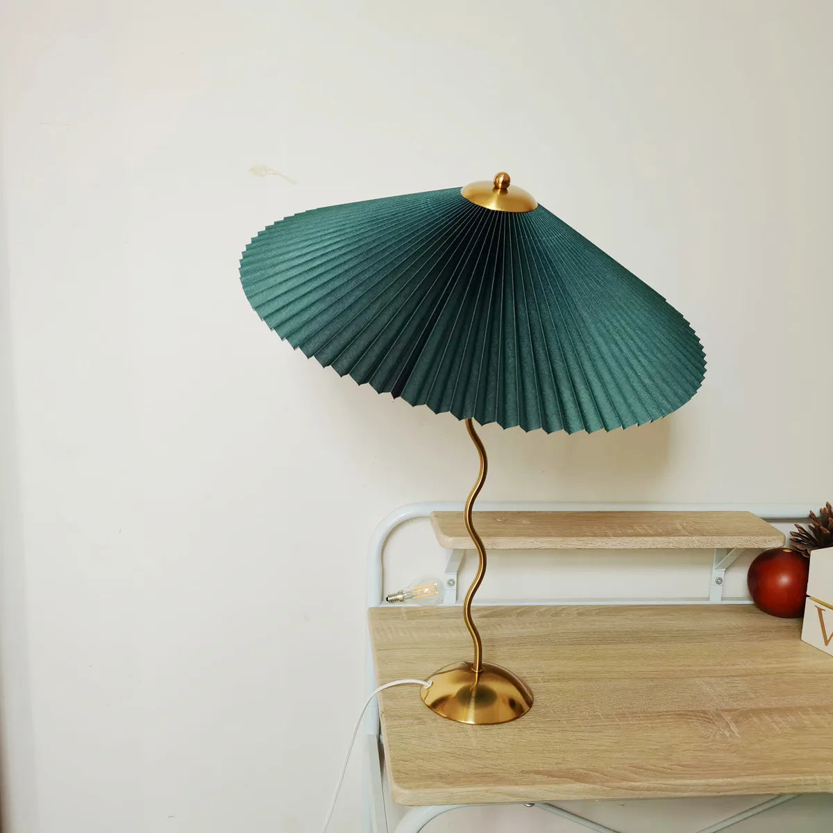 Vintage Pleated Table Lamp Umbrella Squiggle Bedside Night Light Living Room