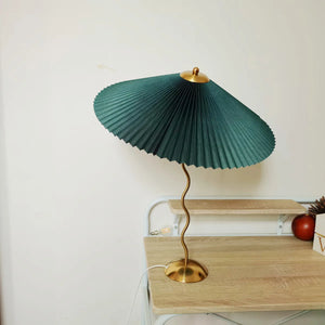 Vintage Pleated Table Lamp Umbrella Squiggle Bedside Night Light Living Room
