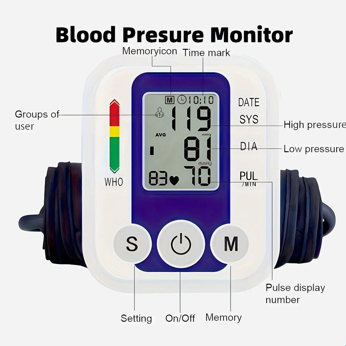 Digital Arm Cuff Device – Automatic LCD Display with USB Power and Wraparound Fit