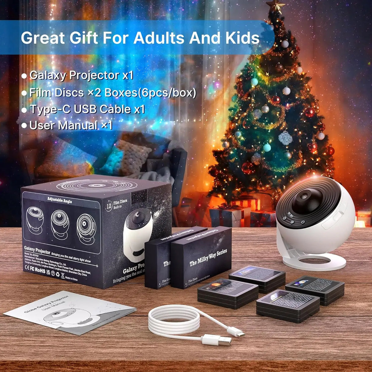 HD Galaxy Star Projector Night Light for Kids with 13 Films & 360° Rotation