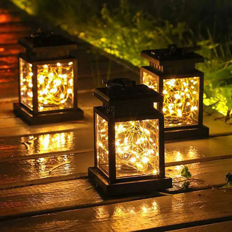 Solar LED Lanterns Outdoor Floor Hanging Balcony Garden Candle Lights Birds Decor