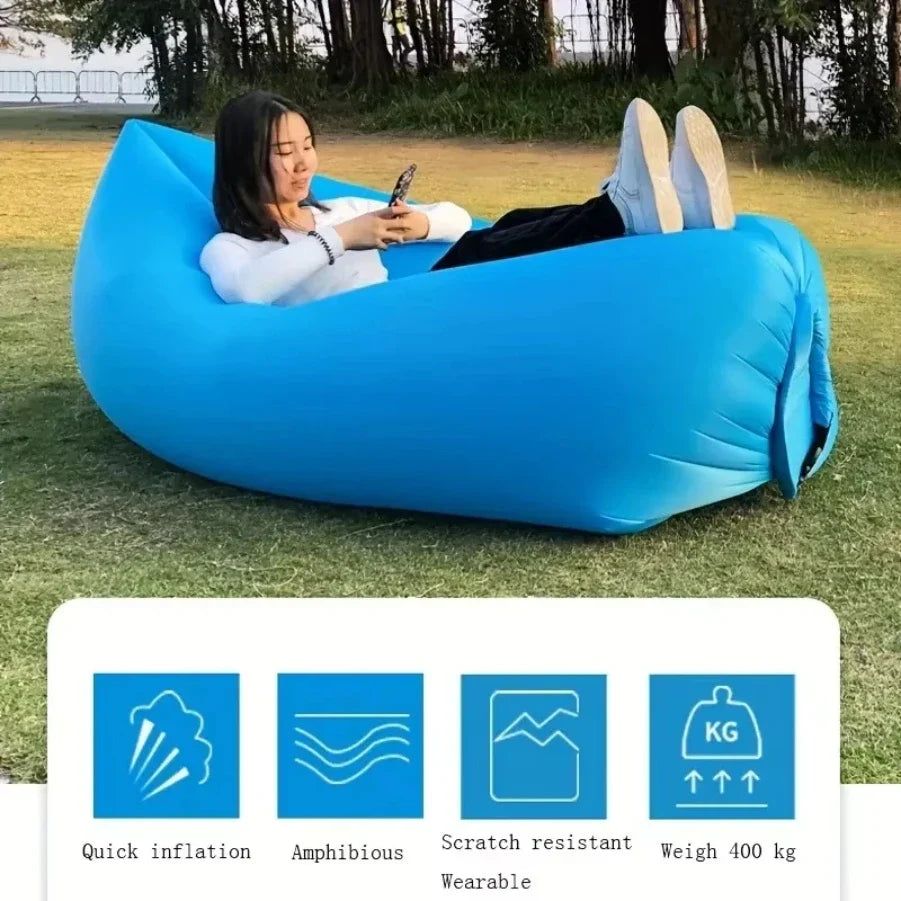 Inflatable Sofa Air Lounger Portable Camping Mat Beach Recliner Outdoor Chair