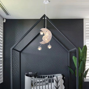 Modern Moon & Star Pendant Light LED Kids Bedroom Hanging Lamp Home Décor
