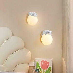 Cute Bear Moon Wall Light Kids Bedroom Nursery Night Light Cartoon Animal Lamp