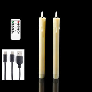 Flameless LED Taper Candles Remote USB Rechargeable Warm White 10 Inch Set