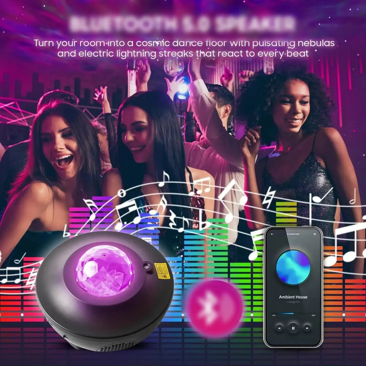 Galaxy Projector Starry Sky Night Light with Ocean Wave Music Remote USB for Kids