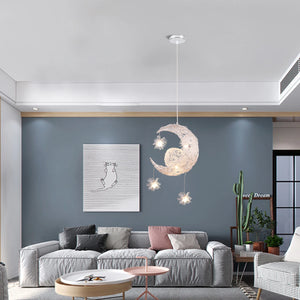 Modern Moon & Star Pendant Light LED Kids Bedroom Hanging Lamp Home Décor