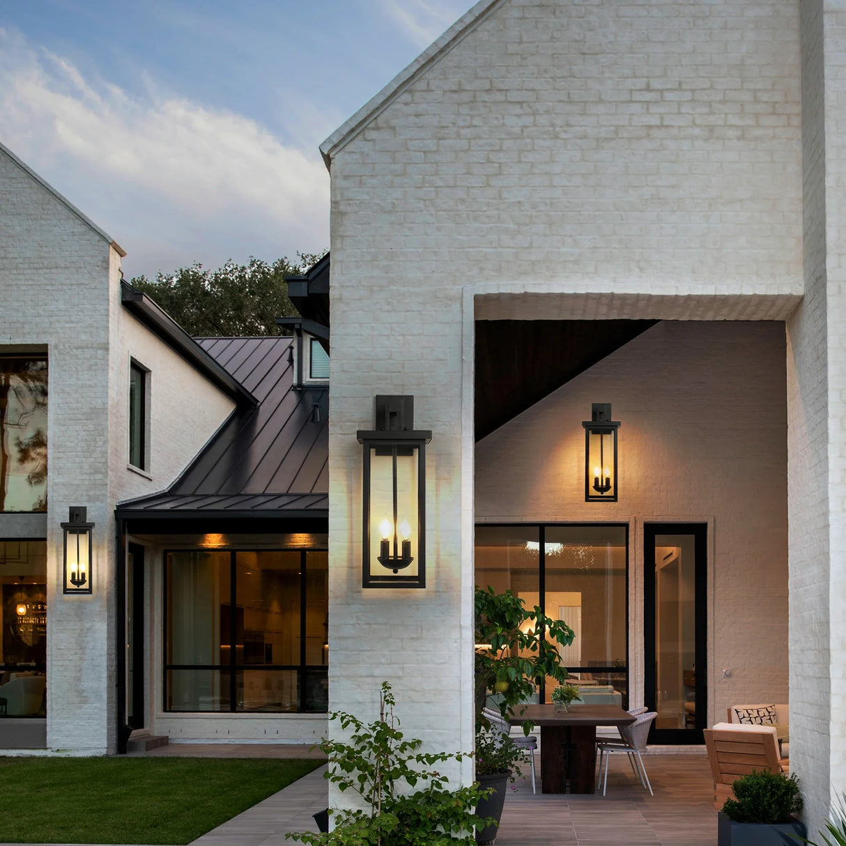 22" Outdoor Wall Lantern Dusk to Dawn Sensor Matte Black Weatherproof Exterior Light