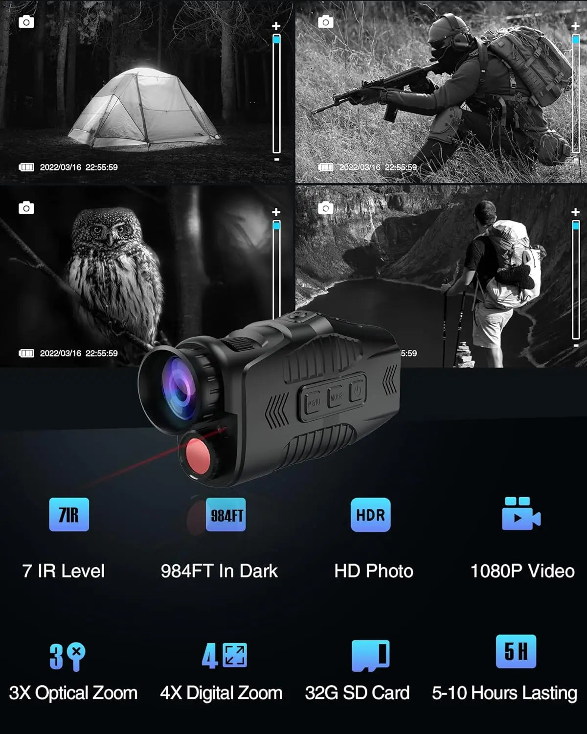 1080P Night Vision Monocular with Infrared Zoom HD Hunting Telescope for Day/Night Use