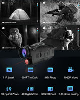 1080P Night Vision Monocular with Infrared Zoom HD Hunting Telescope for Day/Night Use