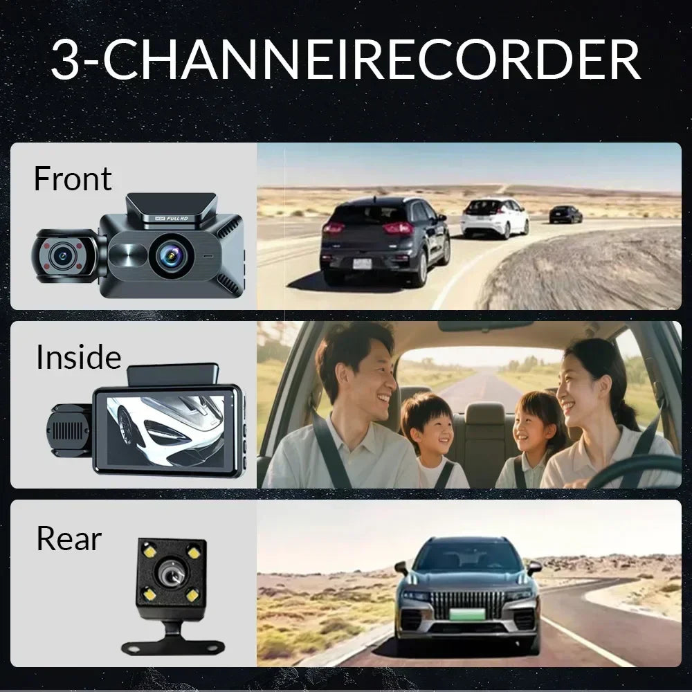 3 Channel 1080P Dash Cam with WiFi Night Vision Car DVR