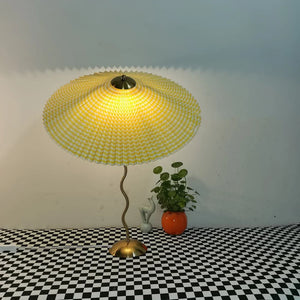 Vintage Pleated Table Lamp Umbrella Squiggle Bedside Night Light Living Room