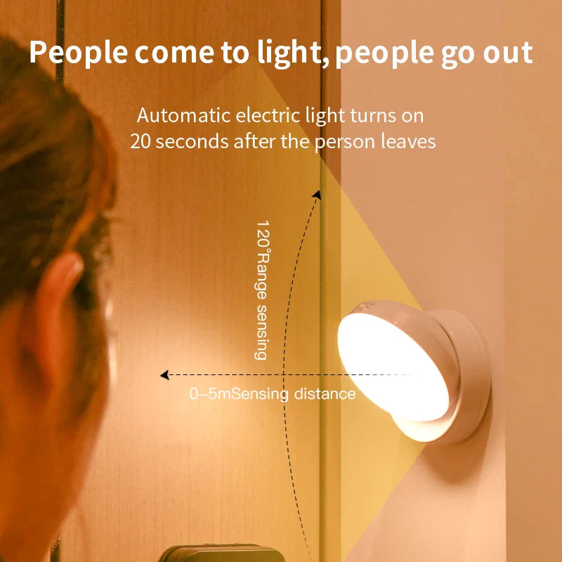360° Rotating Magnetic LED Night Light Motion Sensor USB Rechargeable Lamp