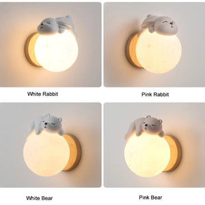 Cute Bear Moon Wall Light Kids Bedroom Nursery Night Light Cartoon Animal Lamp