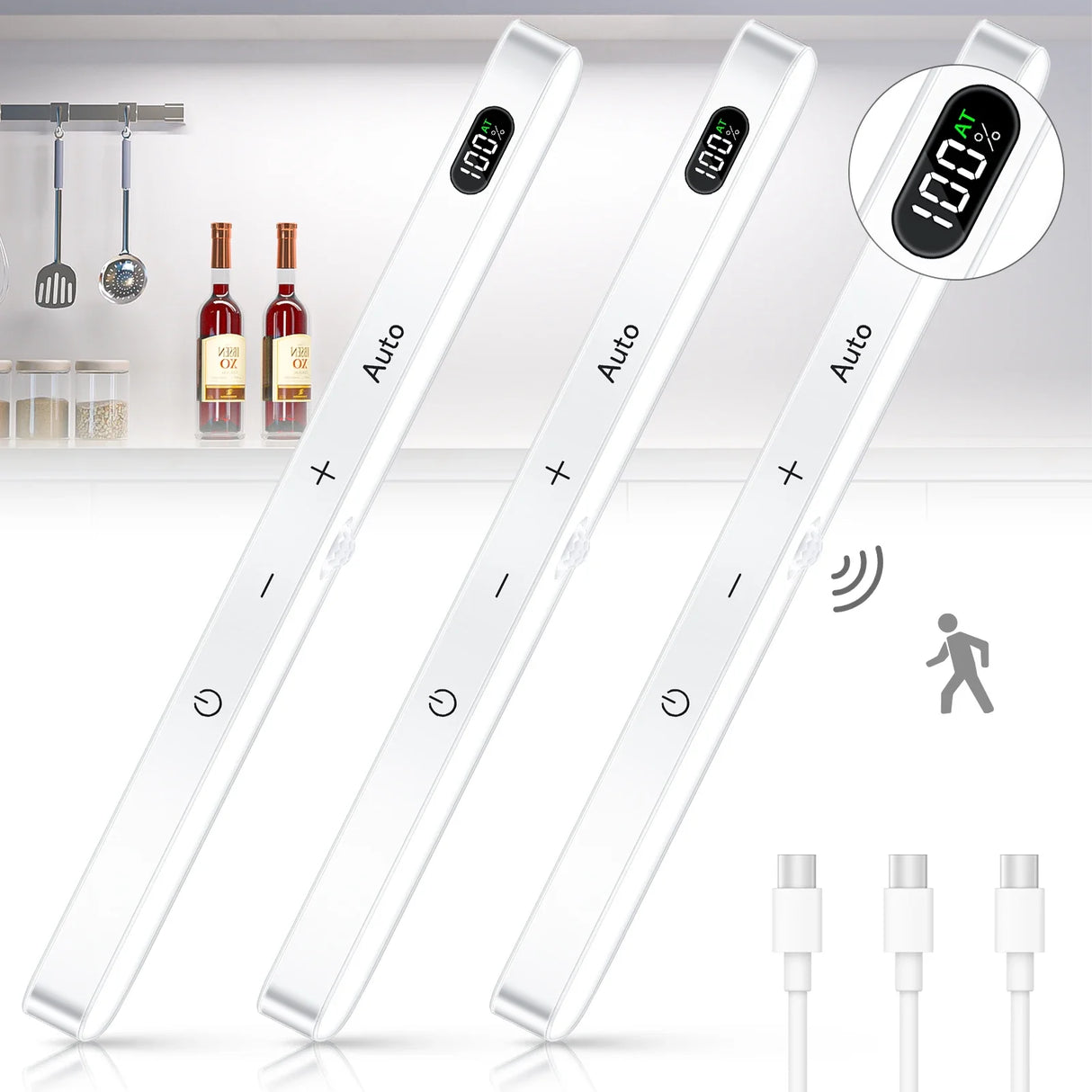 Motion Sensor LED Cabinet Light 60LED Rechargeable Wireless Under Cabinet Lamp