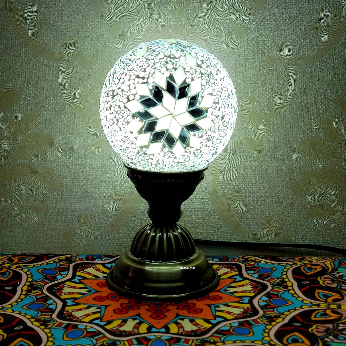 Turkish Mosaic Ball Table Lamp Handcrafted Art Deco Glass Romantic Bedside Light
