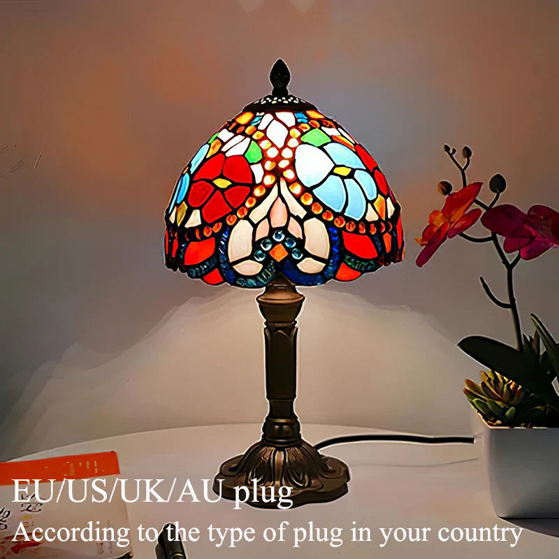 Tiffany Style Table Lamp Stained Glass E27 Bedside Light Retro Home Decor