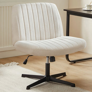 Cross Legged Office Chair Armless Wide Seat Swivel Fabric Desk Vanity Chair