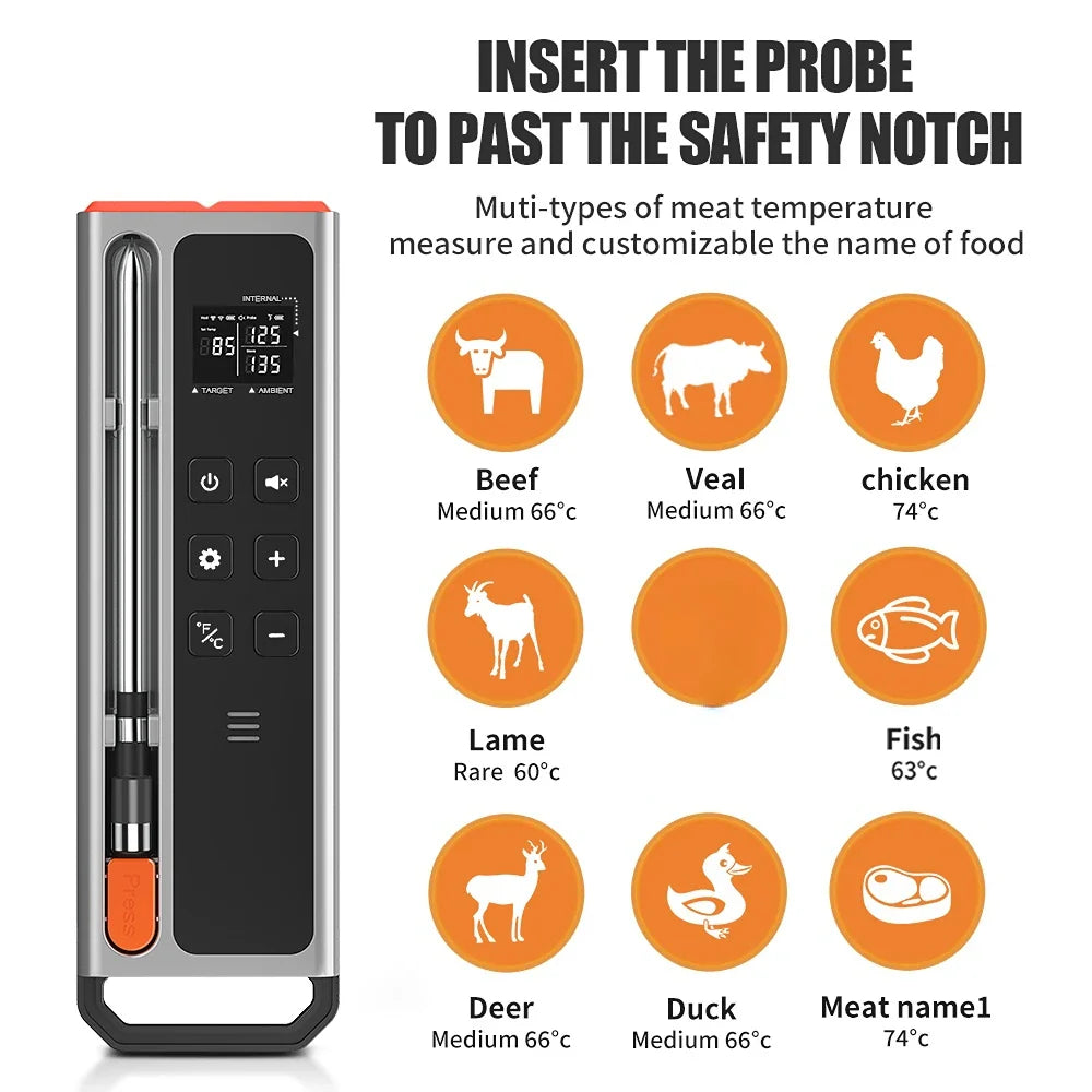 Smart Bluetooth Meat Thermometer Wireless Digital BBQ Grill Oven Air Fryer