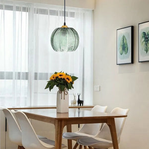Modern Glass Pendant Light – Green Leaf Hanging Lamp for Bedroom & Living Room
