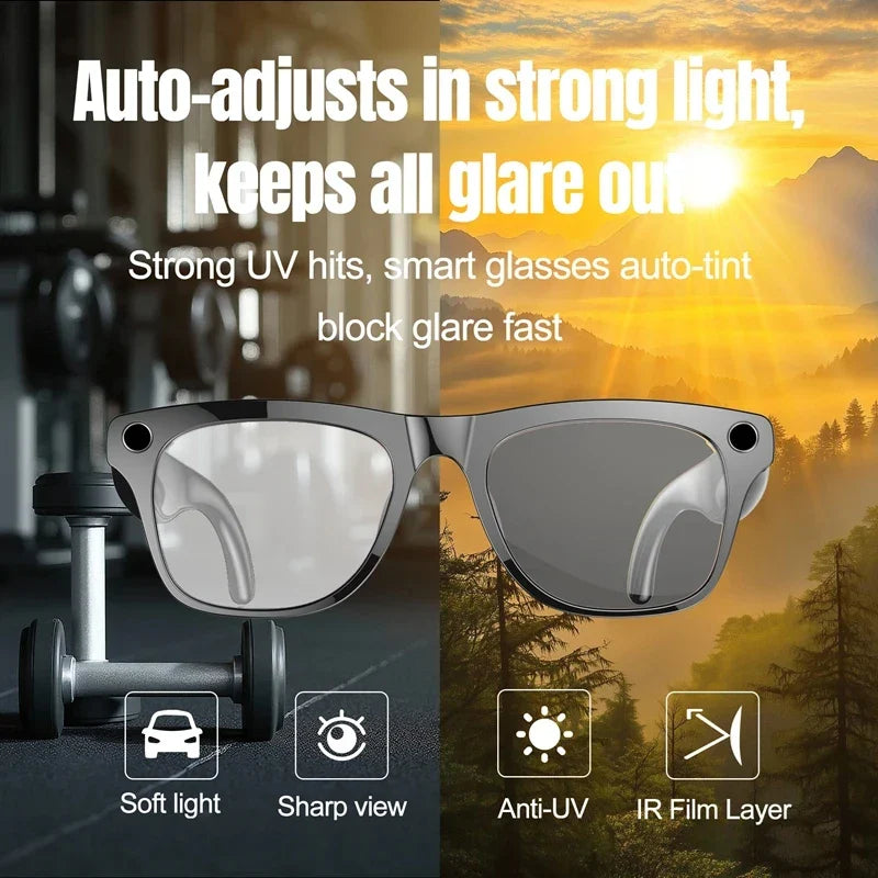 AI Smart Glasses Photochromic Camera Bluetooth Call Music Voice Assistant