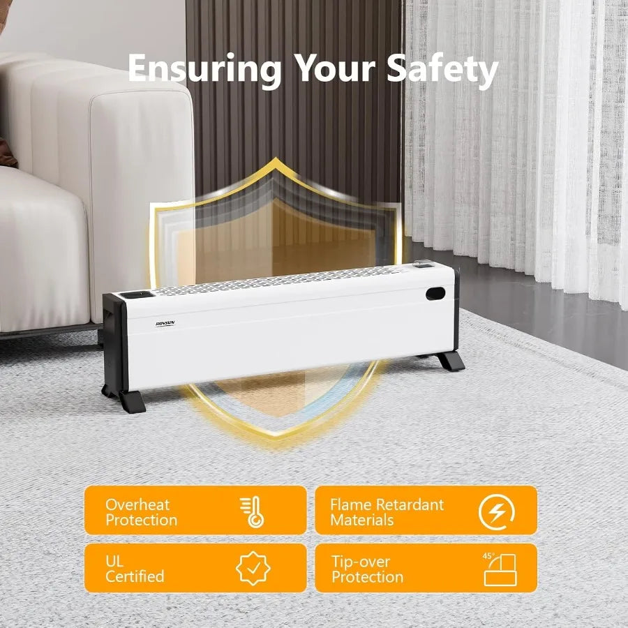 32-Inch Electric Baseboard Heater 1500W with Knob Control for Home Indoor Use