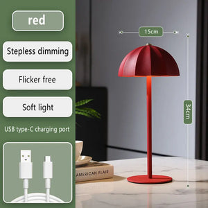 LED Metal Table Lamp Rechargeable Touch Dimmable Desk Lamp Umbrella Shade