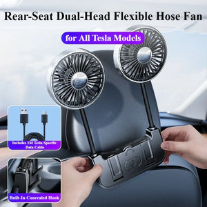 Car Rear Seat Fan Dual Head USB-C 360° Rotation 3-Speed