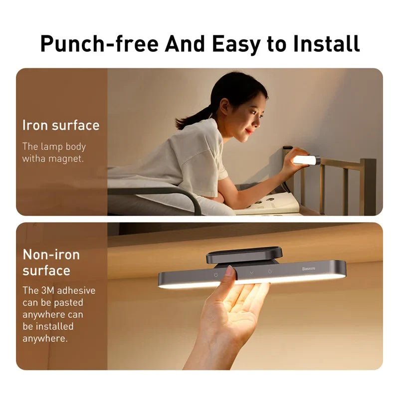 Magnetic Hanging Desk Lamp Rechargeable LED Stepless Dimming Study Work Light