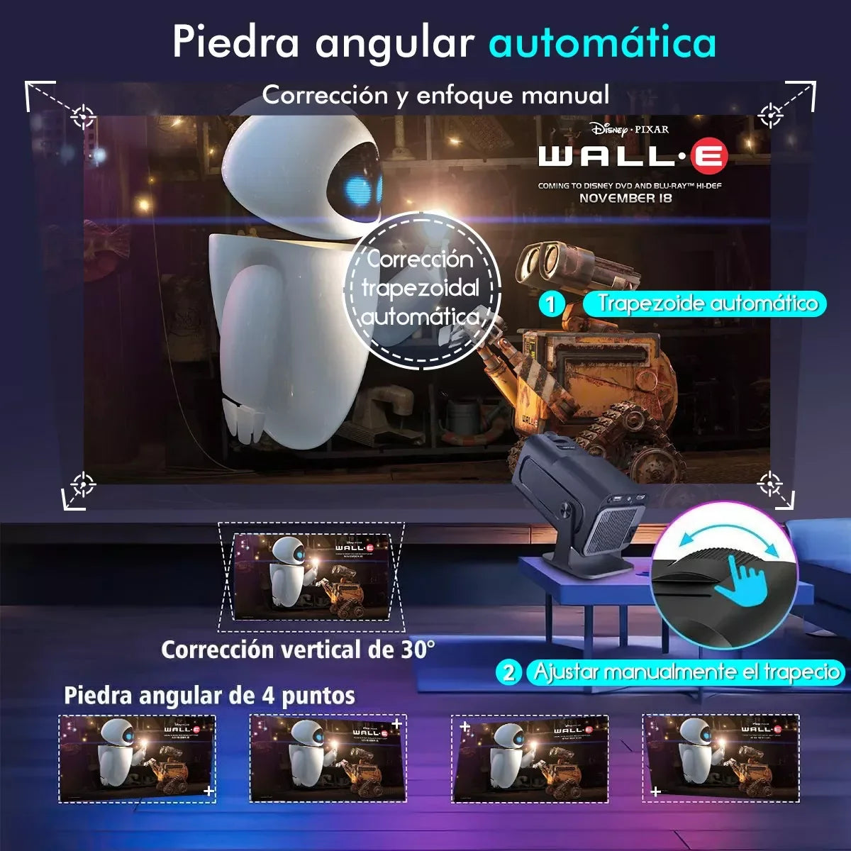 Android 11 4K Projector 1080P 390ANSI Dual WiFi6 BT5.0 Portable Home Cinema