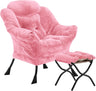 Velvet Lazy Chair with Folding Ottoman Accent Armchair Non-Slip Metal Frame