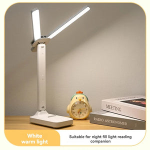 Dual Head LED Desk Lamp USB Rechargeable Foldable Dimmable Reading Light Study