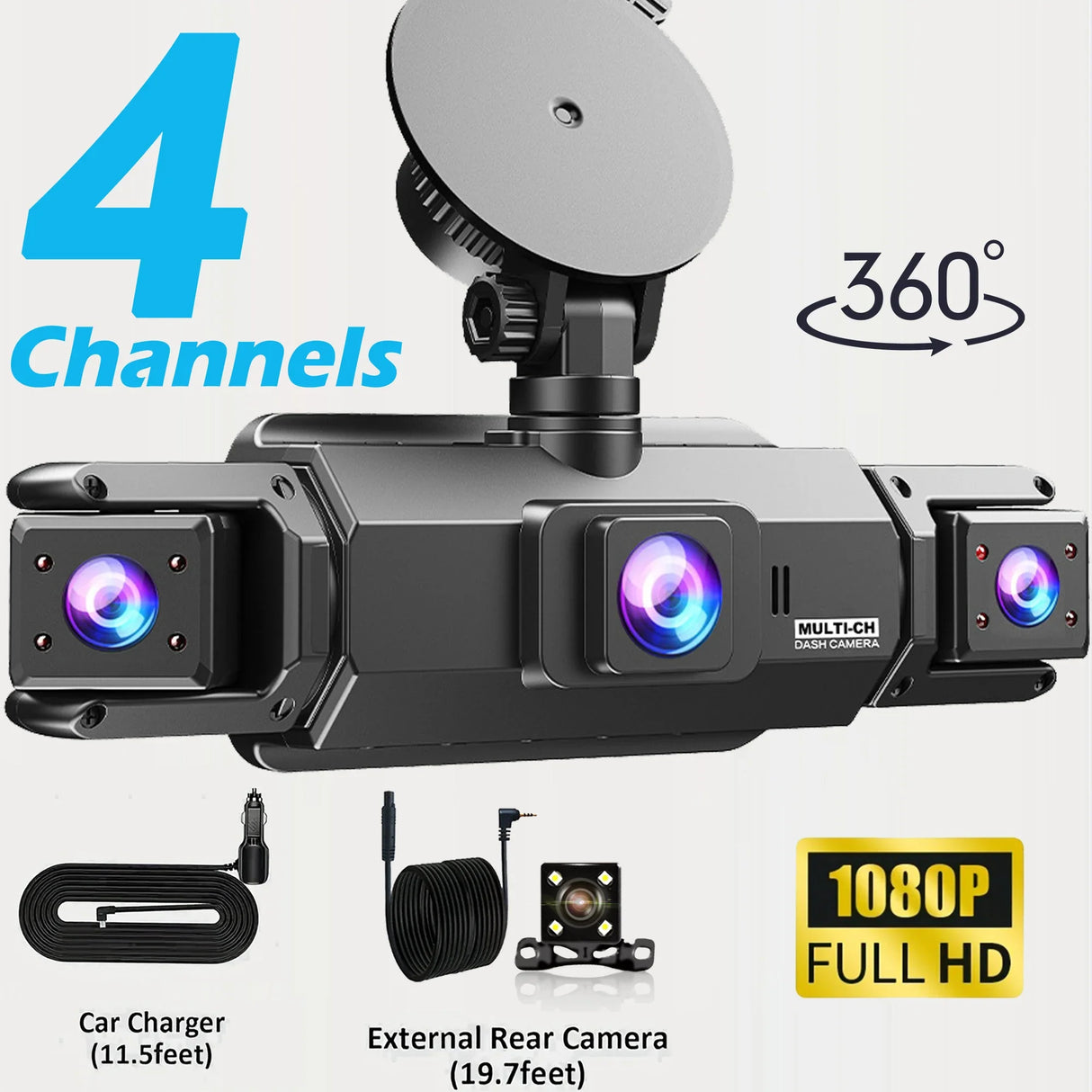 4 Channel 360 Dash Cam Car DVR Front Rear Left Right Camera Parking Monitor