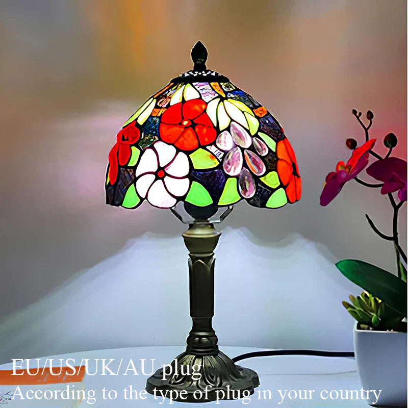 Tiffany Style Table Lamp Stained Glass E27 Bedside Light Retro Home Decor