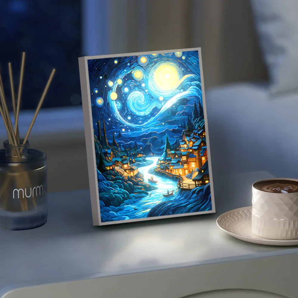 Starry Night LED Art Lamp 3D Night Light Van Gogh Style Aesthetic Room Decor