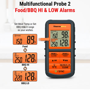 Wireless BBQ Meat Thermometer Dual Probe Backlit Long Range Grill Cooking