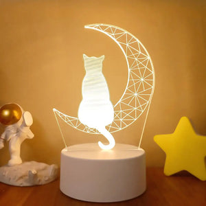 Moon Cat 3D Night Light Optical Illusion Lamp 7-Color Touch Bedroom Decor Lamp