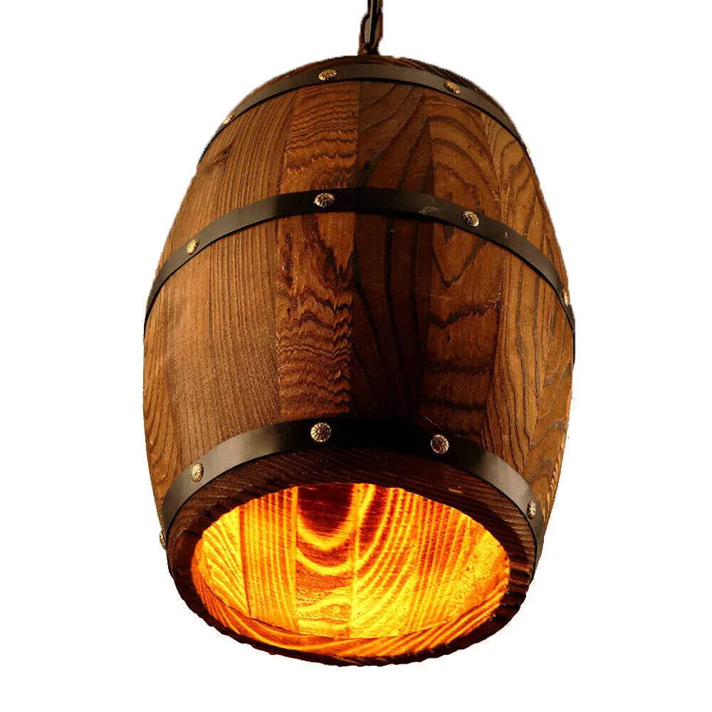 Vintage Wine Barrel Pendant Light Rustic Wooden Ceiling Lamp for Bar Cafe