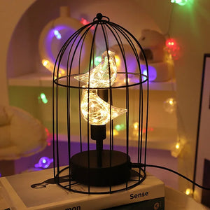 Birdcage Table Lamp Warm White Fairy Light Bird LED Bedroom Living Room Decor