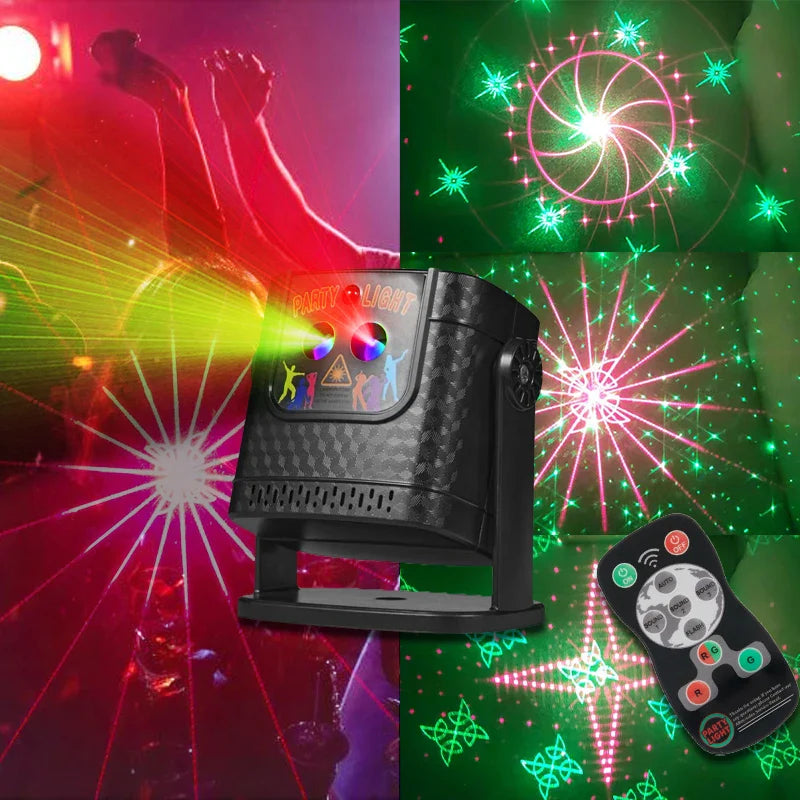 DJ Party Light Mini Projector with 60 Patterns LED Disco Stage Lamp Remote for Events