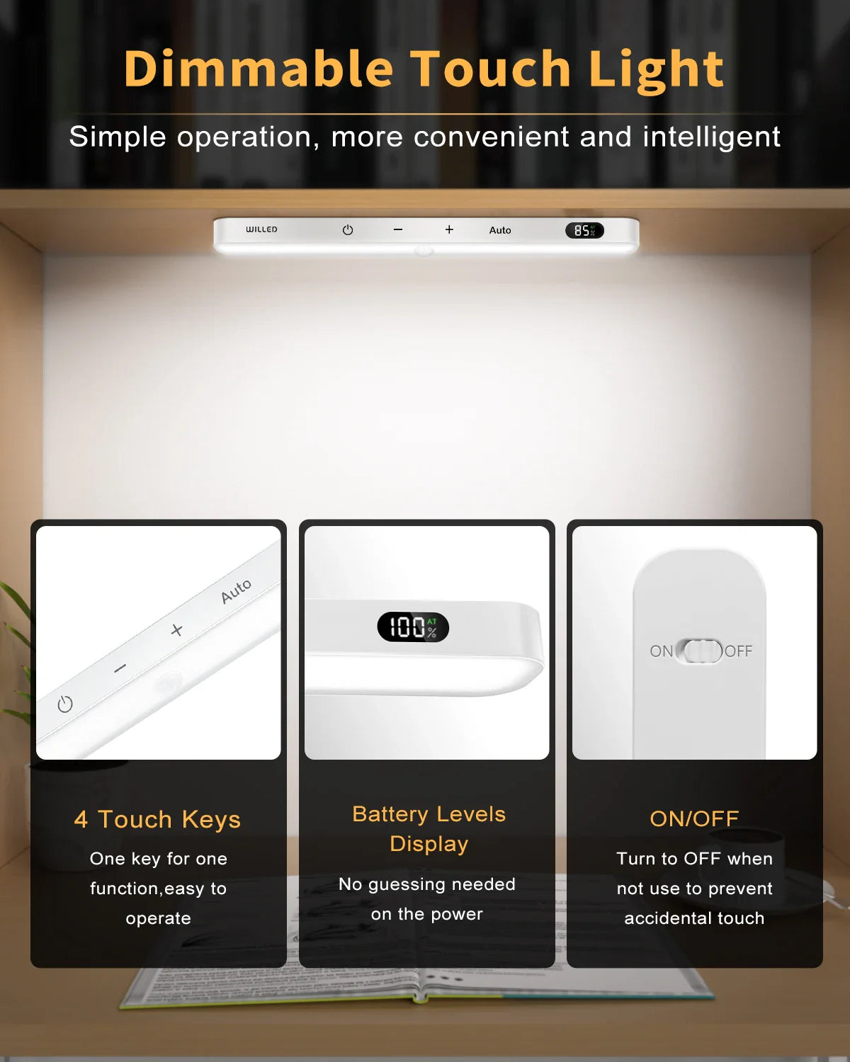 Motion Sensor LED Cabinet Light 60LED Rechargeable Wireless Under Cabinet Lamp