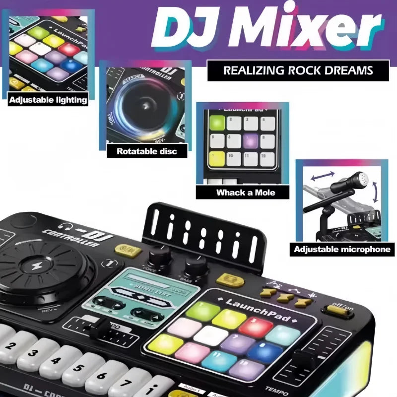 Kids DJ Mixer Music Toy with Microphone Educational Musical Playset