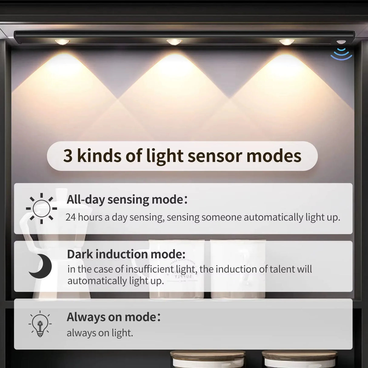 Motion Sensor Light Wireless USB LED Night Light for Under Cabinet Lighting