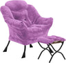 Velvet Lazy Chair with Folding Ottoman Accent Armchair Non-Slip Metal Frame