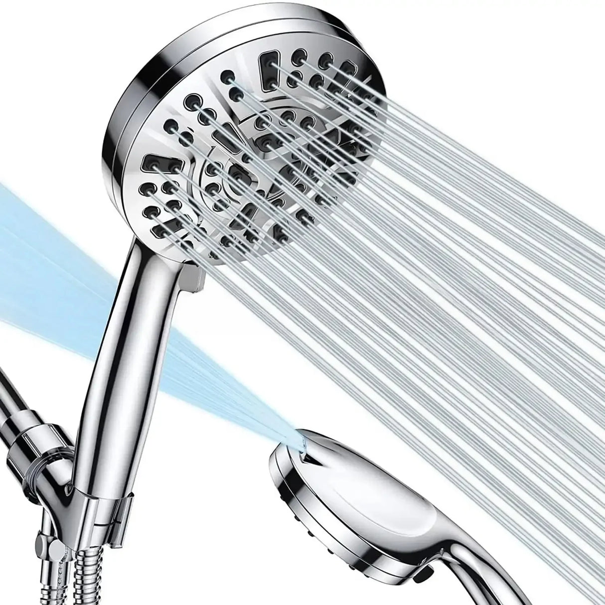 High Pressure Shower Head with Handheld & 10 Spray Modes, Stainless Steel Hose