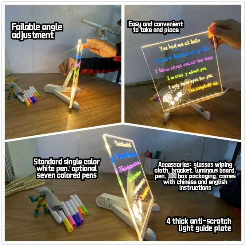 LED Message Board for Kids – Colorful DIY Acrylic Drawing Board with 7 Pens